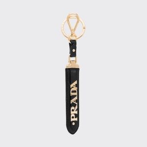 Prada Saffiano Logo Keychain Black and Gold